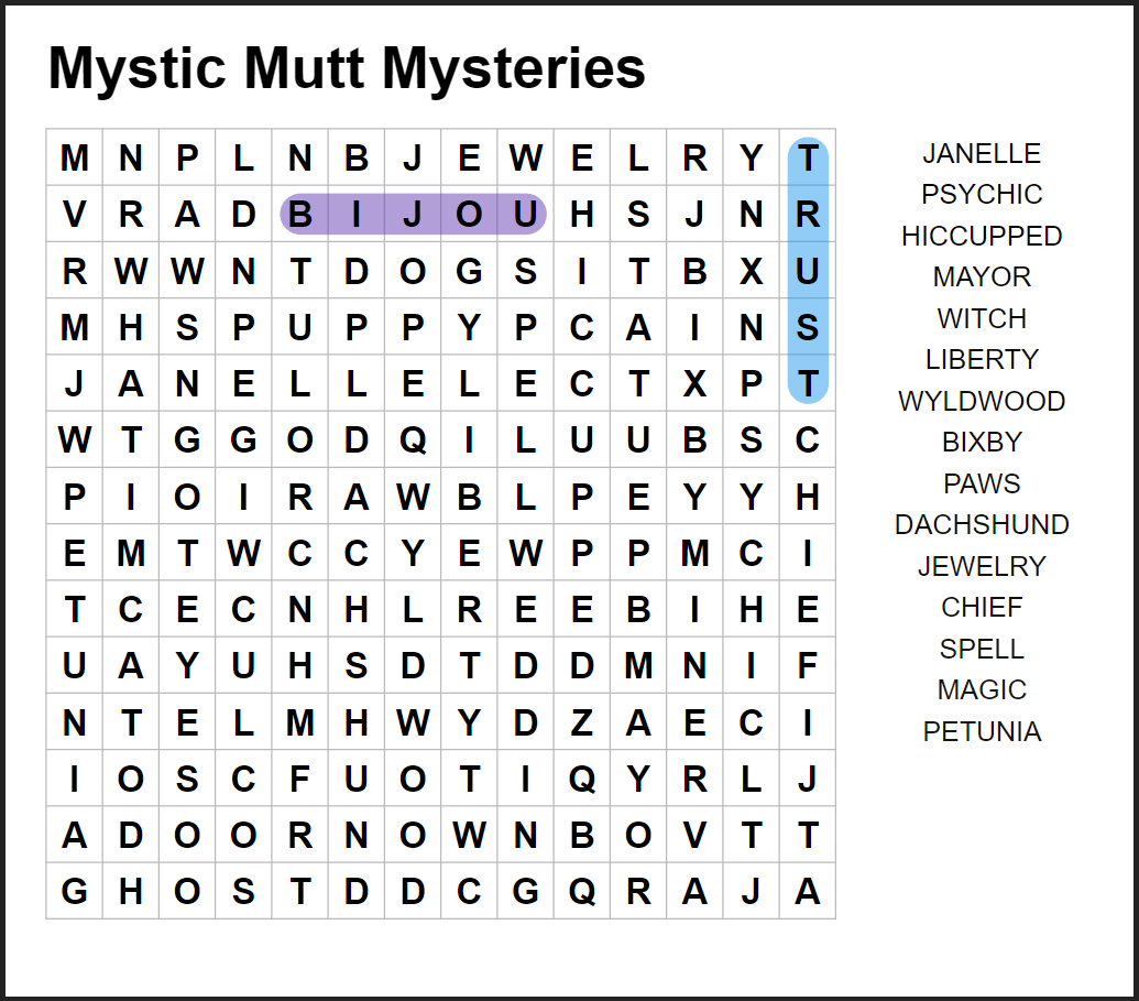 Word Search - Mystic Mutt Mysteries